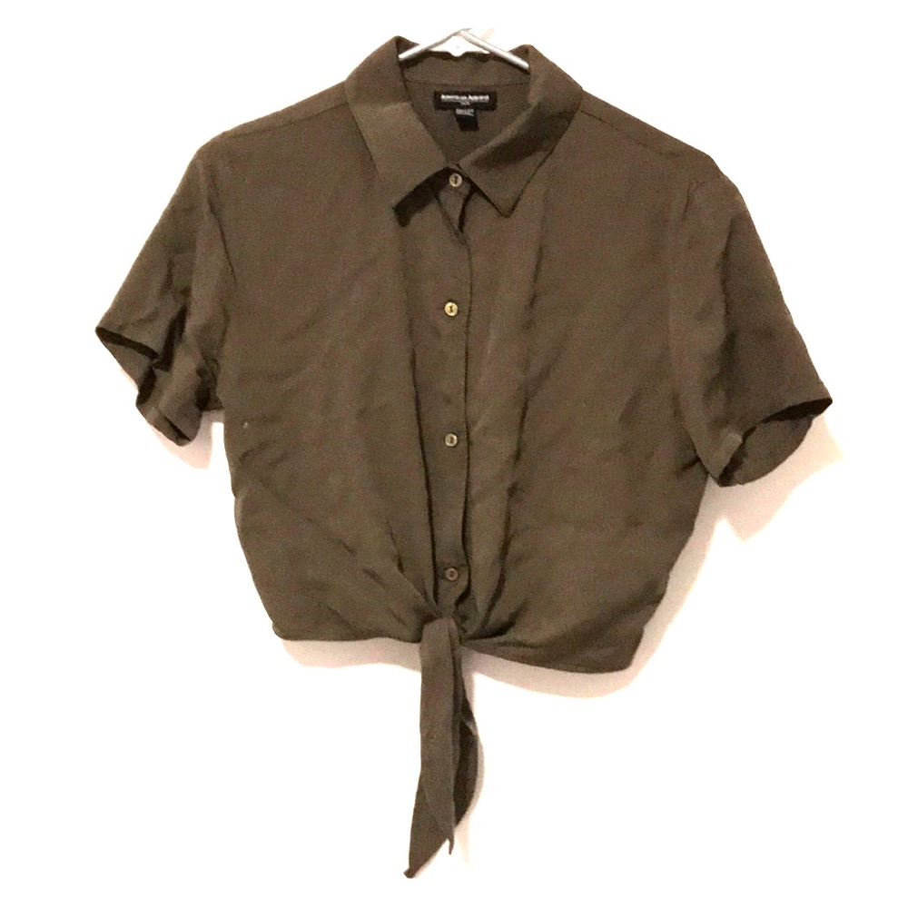 American Apparel green button down crop top